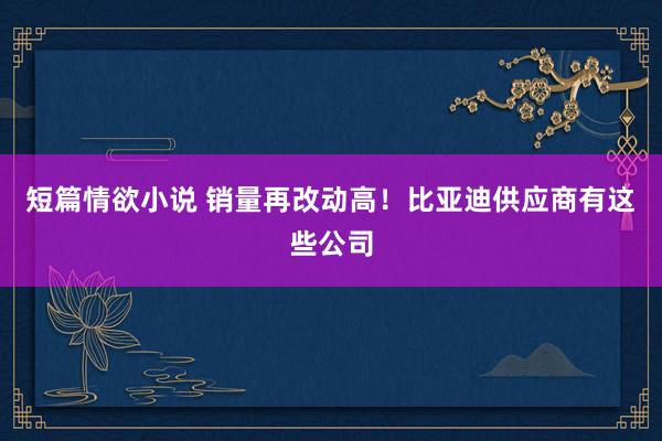 短篇情欲小说 销量再改动高！比亚迪供应商有这些公司