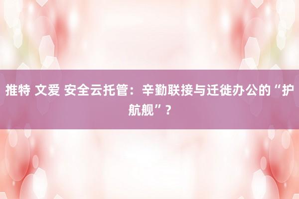 推特 文爱 安全云托管：辛勤联接与迁徙办公的“护航舰”？