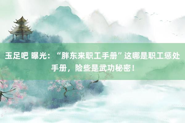 玉足吧 曝光：“胖东来职工手册”这哪是职工惩处手册，险些是武功秘密！