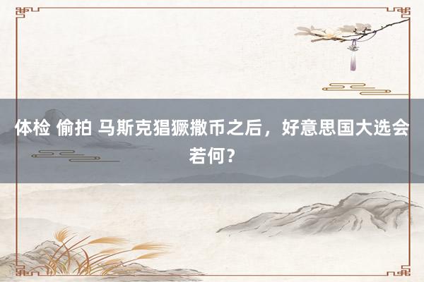 体检 偷拍 马斯克猖獗撒币之后，好意思国大选会若何？