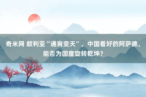 奇米网 叙利亚“通宵变天”，中国看好的阿萨德，能否为国度旋转乾坤？
