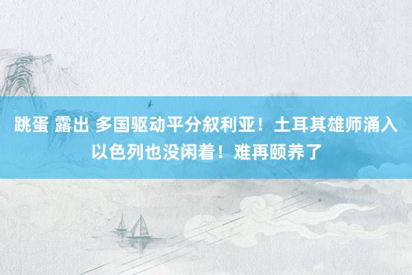 跳蛋 露出 多国驱动平分叙利亚！土耳其雄师涌入以色列也没闲着！难再颐养了
