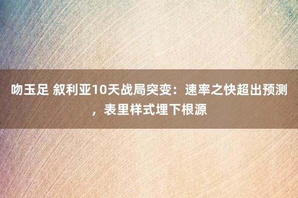 吻玉足 叙利亚10天战局突变：速率之快超出预测，表里样式埋下根源