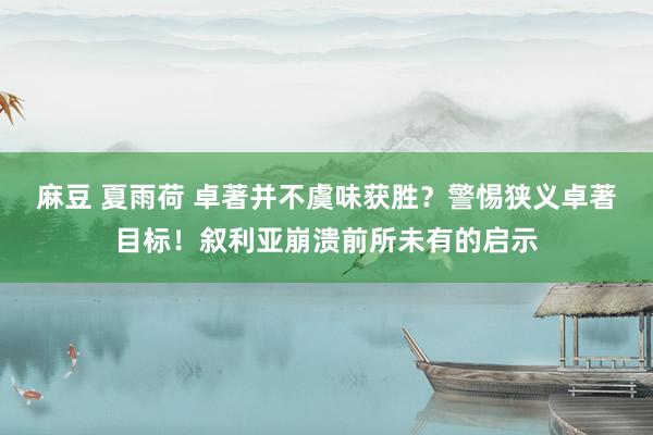 麻豆 夏雨荷 卓著并不虞味获胜？警惕狭义卓著目标！叙利亚崩溃前所未有的启示