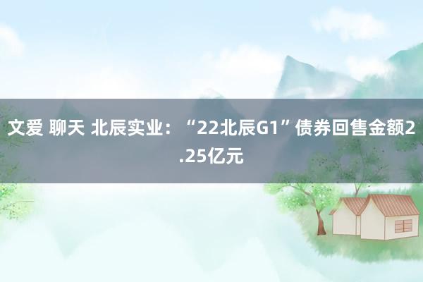 文爱 聊天 北辰实业：“22北辰G1”债券回售金额2.25亿元