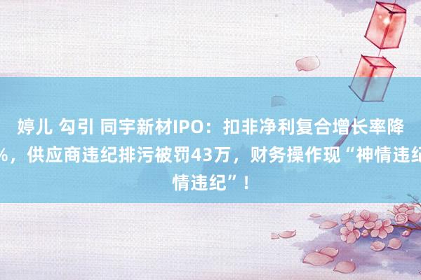 婷儿 勾引 同宇新材IPO：扣非净利复合增长率降13%，供应商违纪排污被罚43万，财务操作现“神情违纪”！
